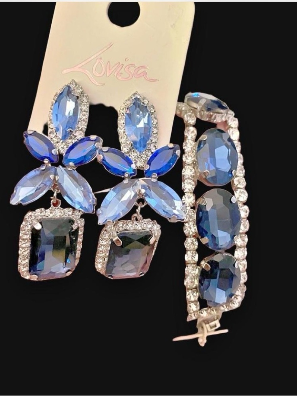 Lovisa Blue Crystal Bracelet — Multi-Stone Silver-Frame Bracelet